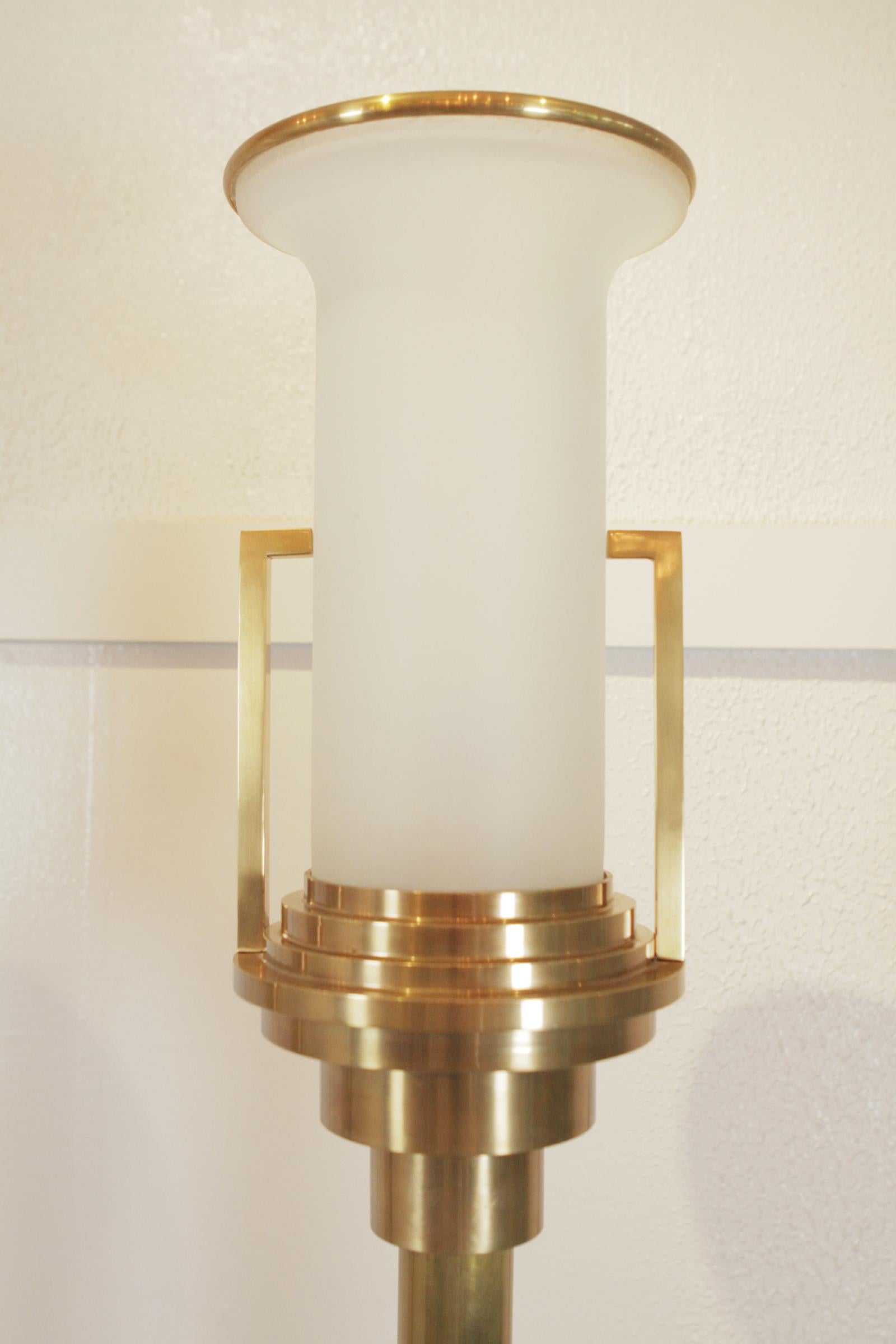 20th Century Pair of Modern Brass Torchere Floor Lamps