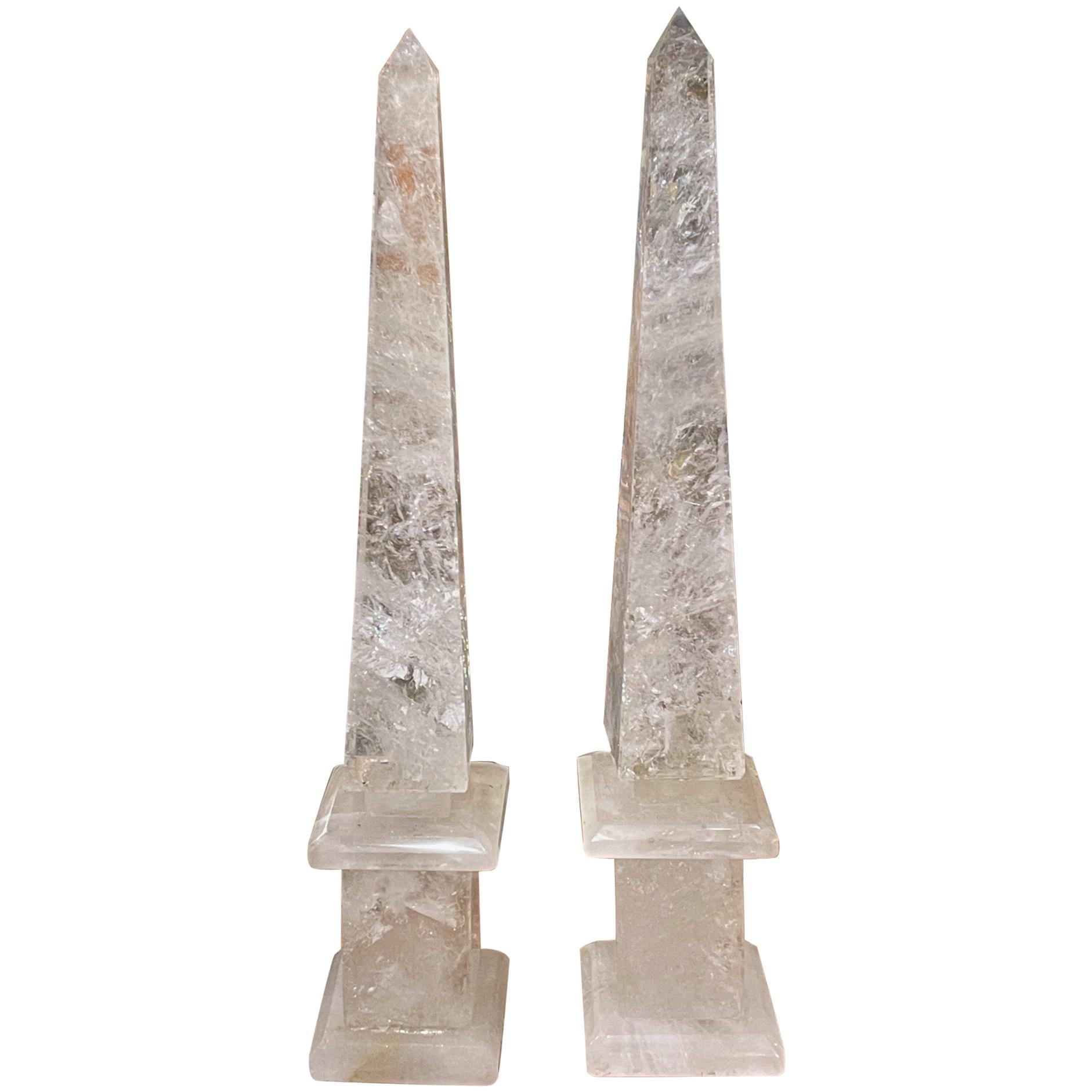 Pair of Modern Brazilian Rock Crystal Obelisks For Sale