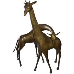 Pair of Modern Bronze Giraffe Sculptures