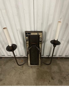 20th Century Modern Bronze Wall Sconces with Mosaic Mirror Border