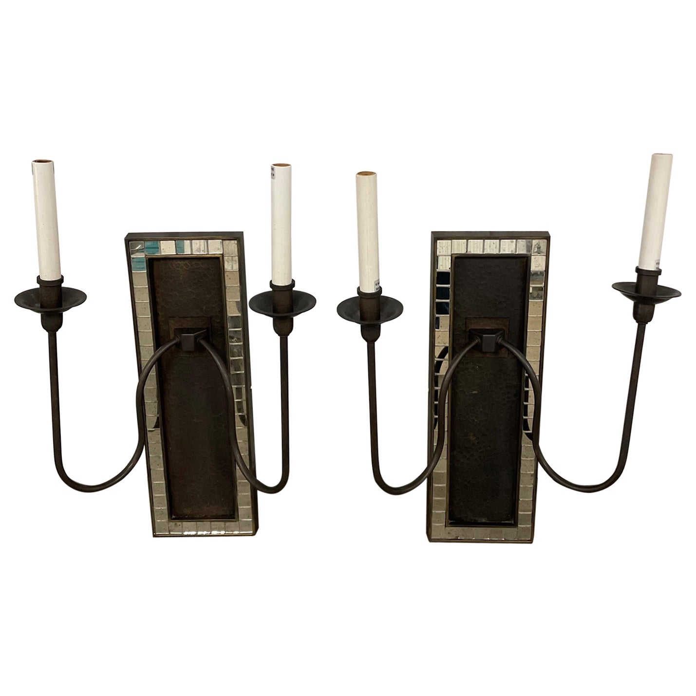 Pair of Modern Bronze & Mirror Wall Sconces