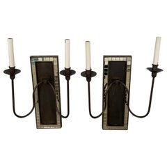 Pair of Modern Bronze & Mirror Wall Sconces