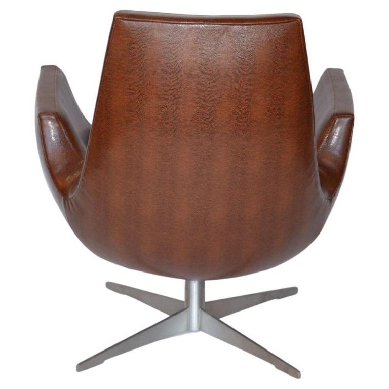 Pair of MidCentury Brown Leather Chairs Newly Upholstered For Sale at