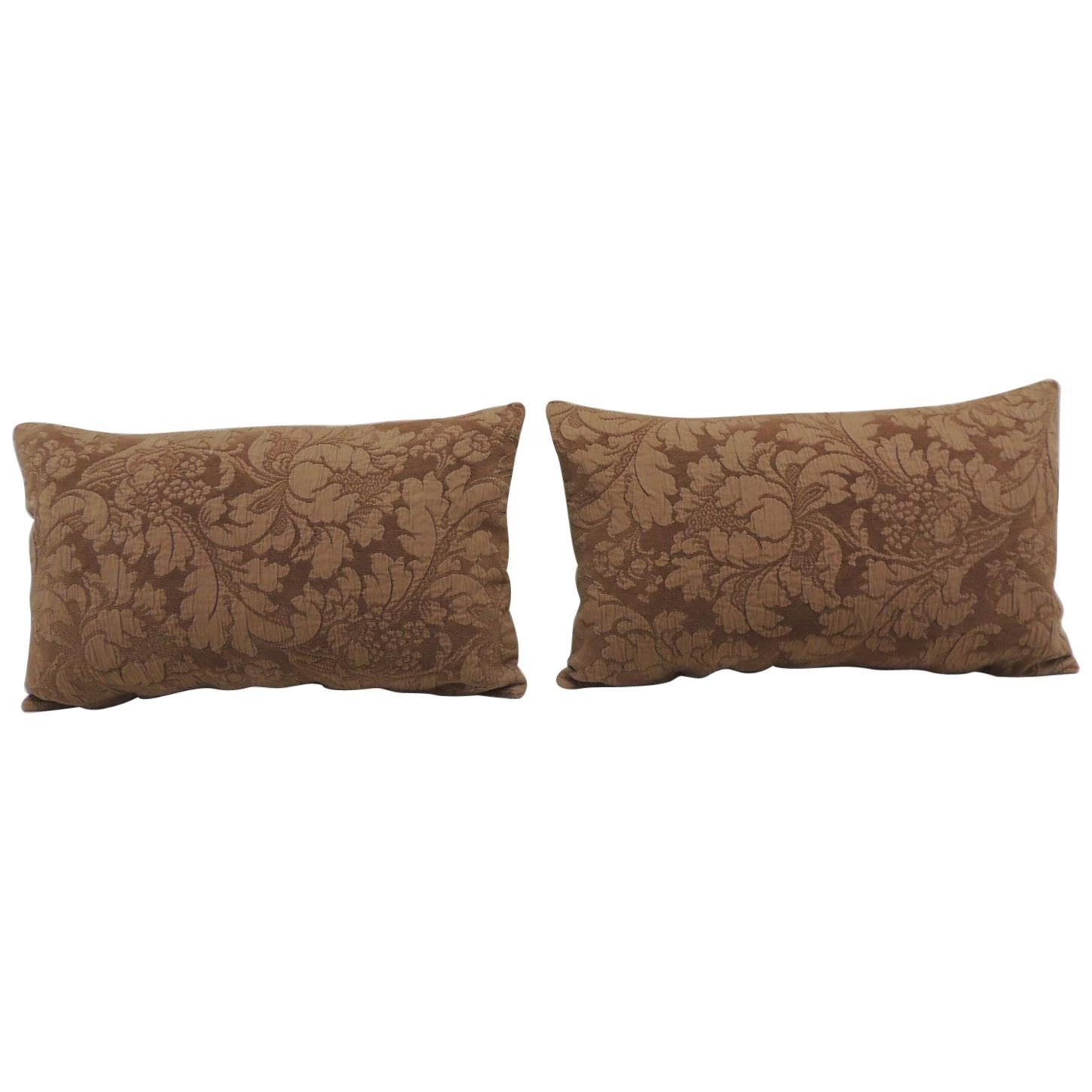 Pair of Modern Rectangular Striped Velvet Pillows in Neutral Silver and