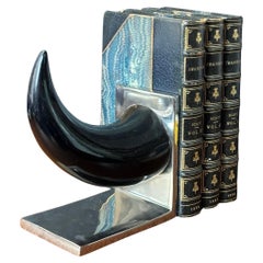 Pair of Modern Brushed Aluminum and Horn Bookends