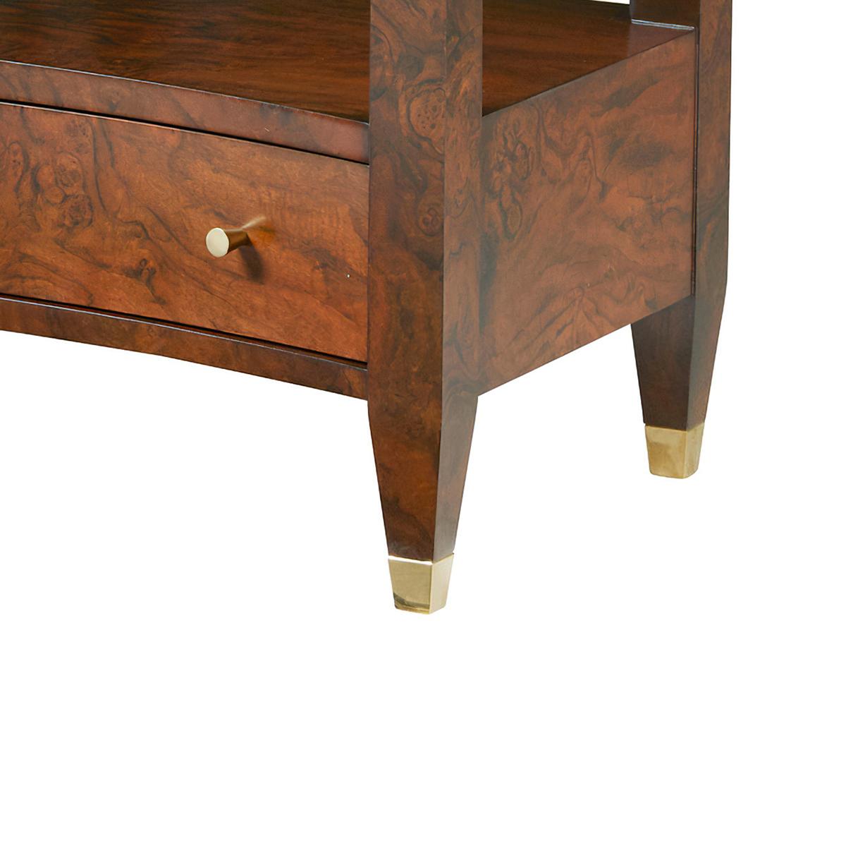 Mid-Century Modern Pair of Modern Burl Nightstands For Sale