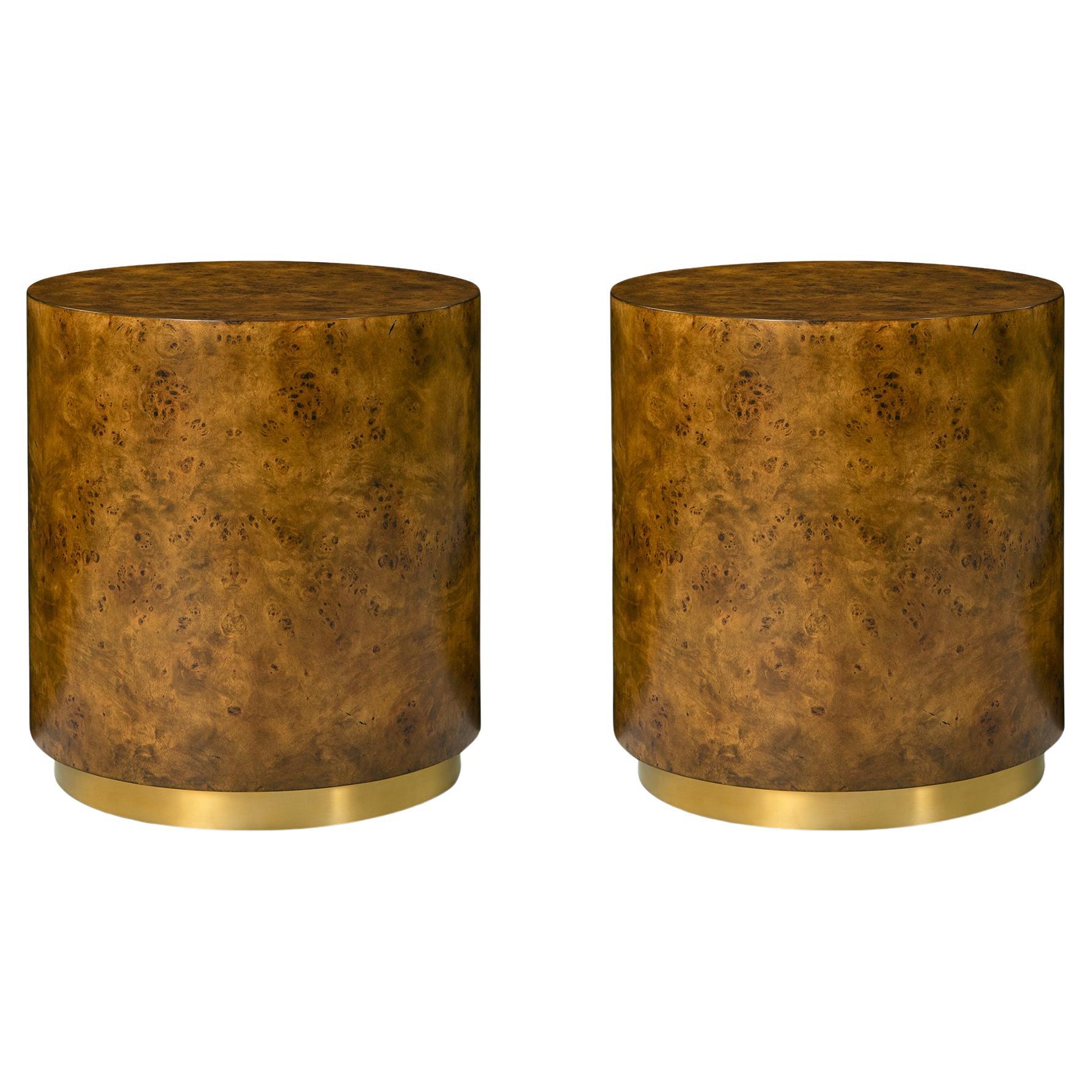 Pair of Modern Burl Round Accent Tables