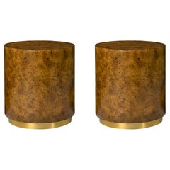 Pair of Modern Burl Round Accent Tables