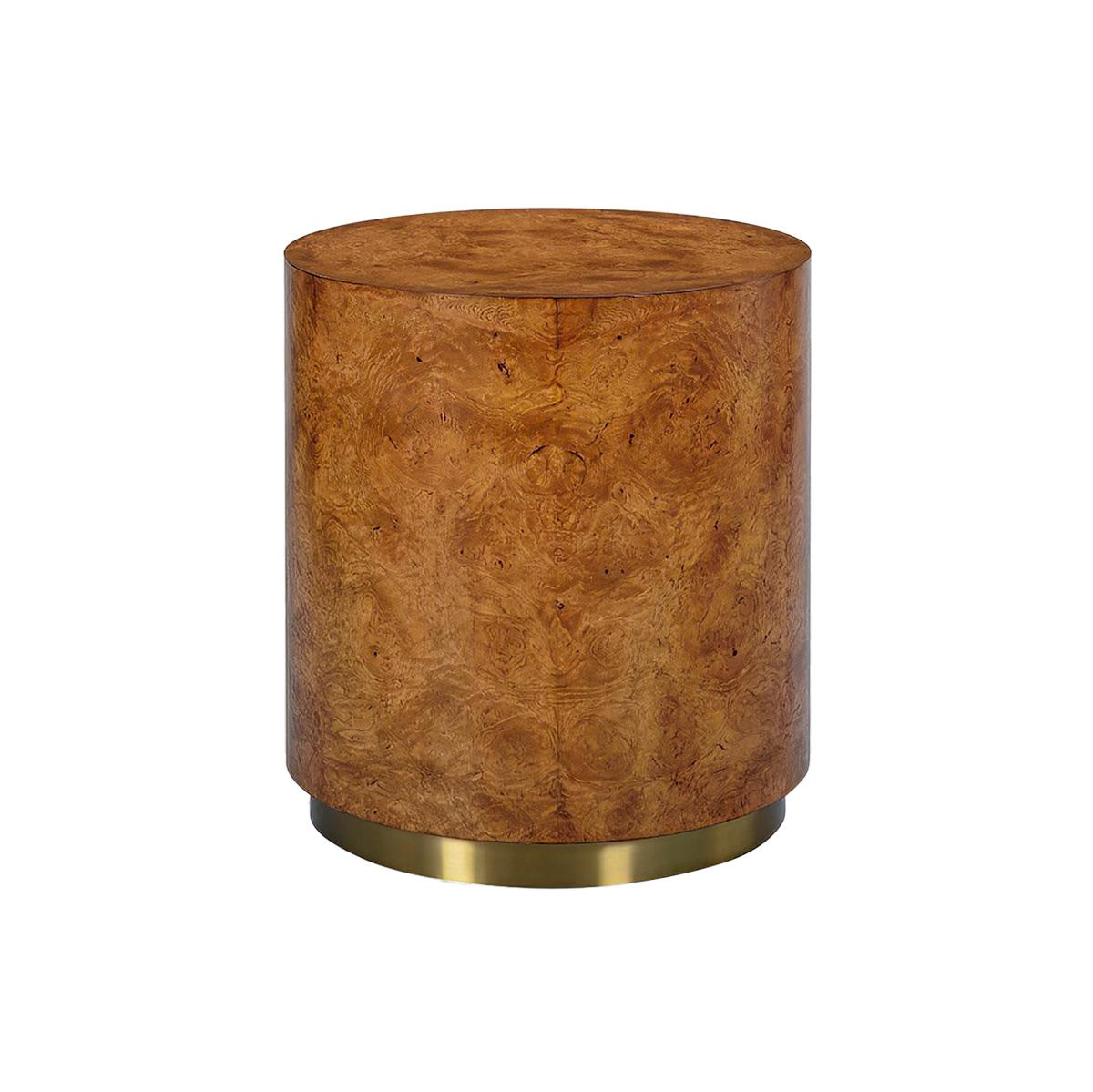 Mid-Century Modern Pair of Modern Burl Round Side Tables For Sale