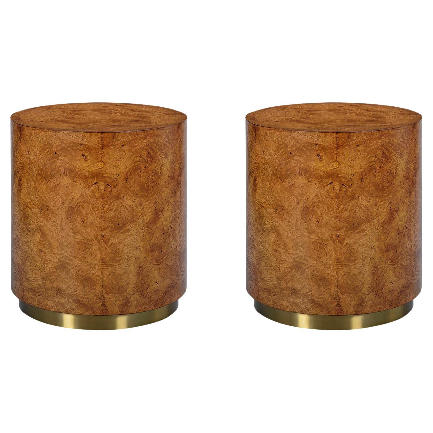 Pair of Modern Burl Round Side Tables