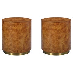 Pair of Modern Burl Round Side Tables