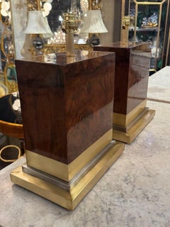 Pair of Modern Burlwood and Brass Lamps