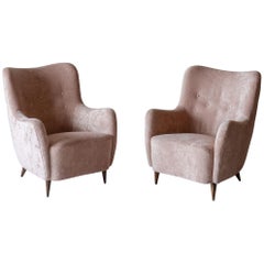 Pair of Modern Button Back Lounge Chairs, Italy, circa 1950