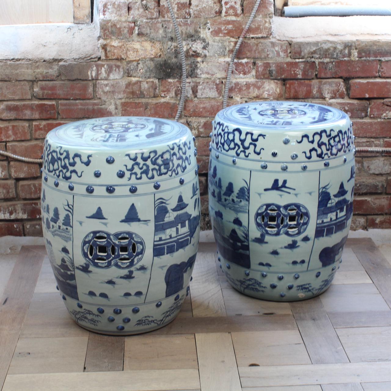 20th Century Pair of Modern Canton Chinese Export Porcelain Garden Seats