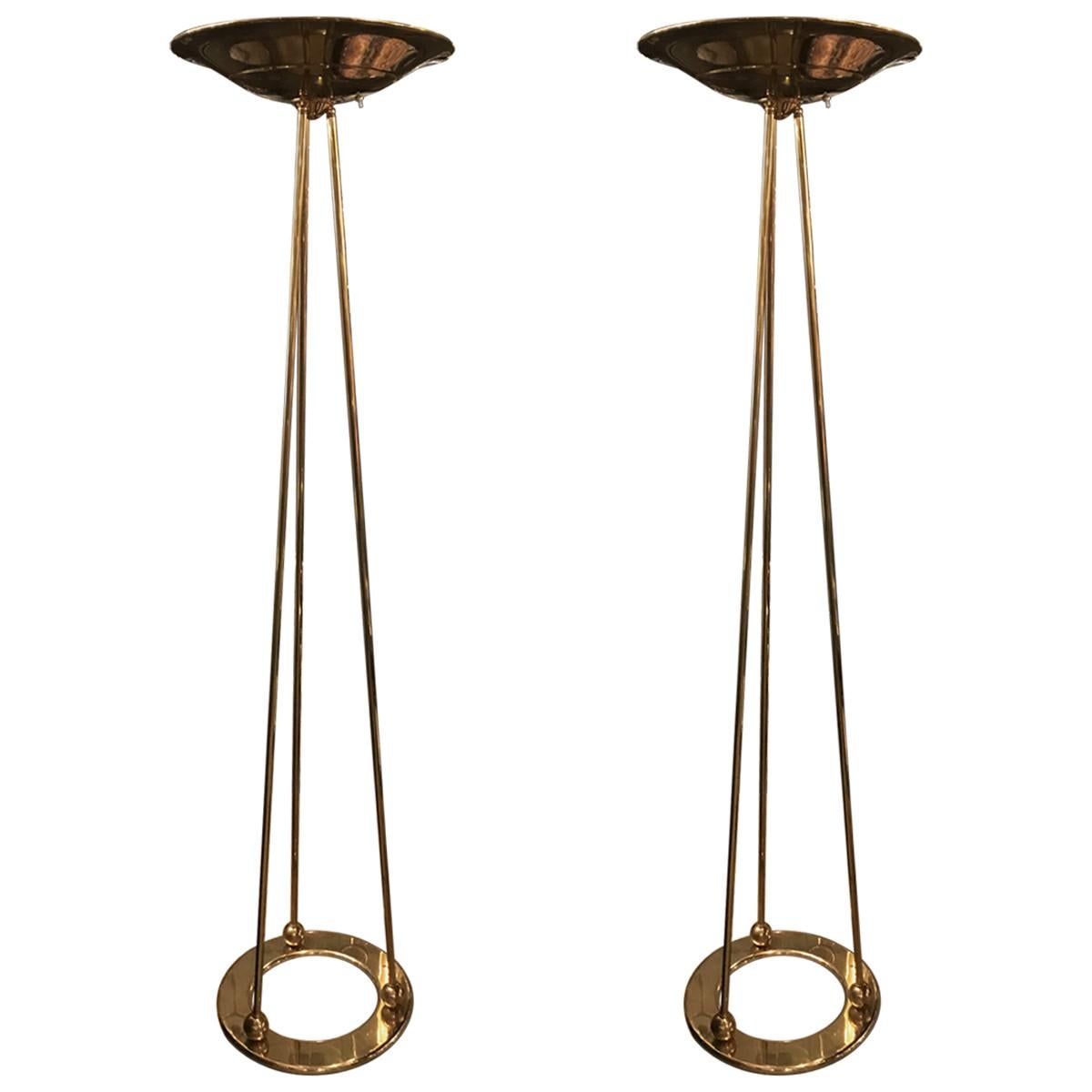 Pair of Modern Casella ''Olympiad'' Polished Brass Floor Lamps