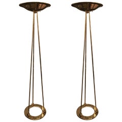 Pair of Modern Casella ''Olympiad'' Polished Brass Floor Lamps