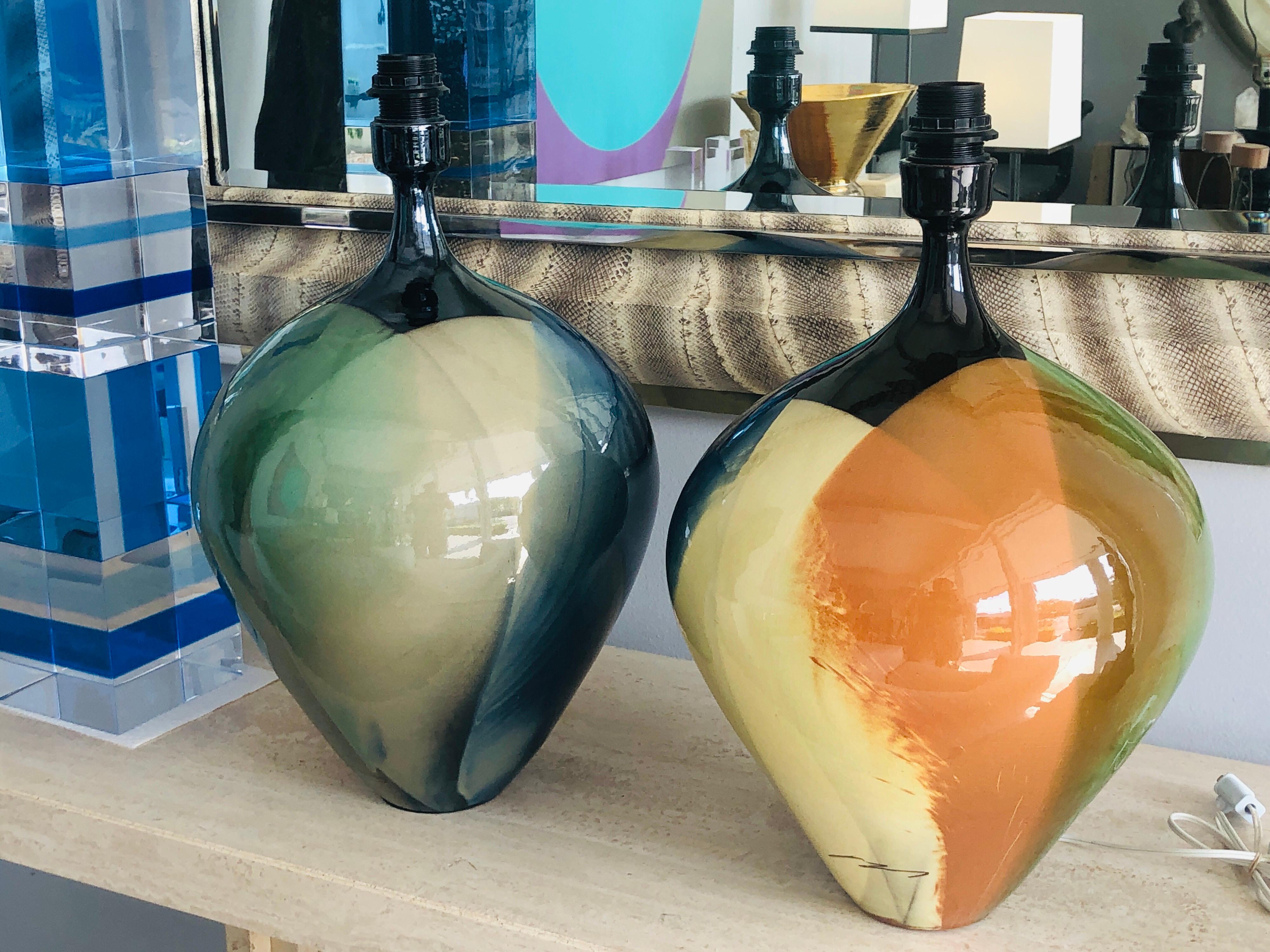 Pair of Modern Ceramic Lamps, Sonia Delaunay Manner 4