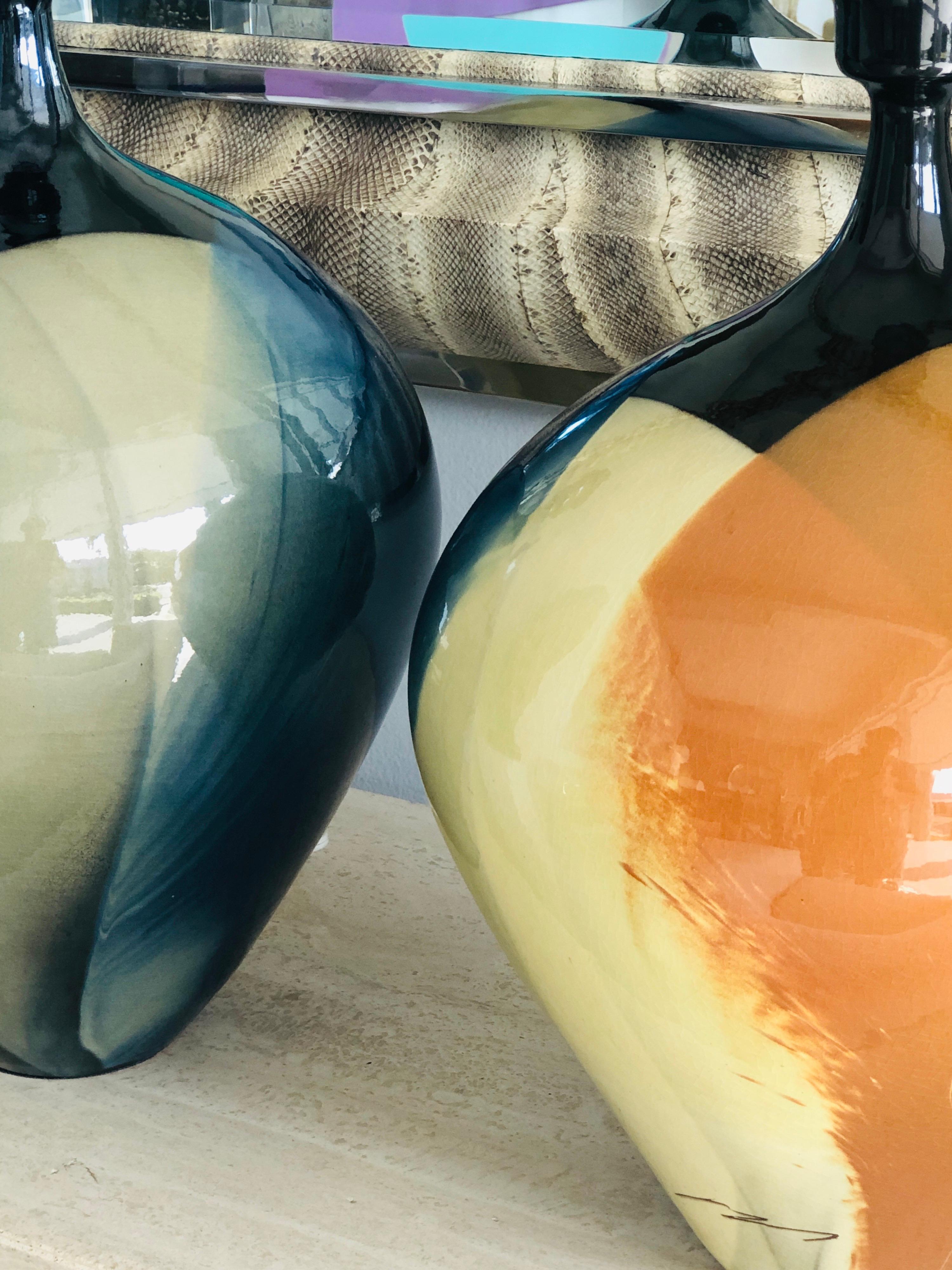 Pair of Modern Ceramic Lamps, Sonia Delaunay Manner 5