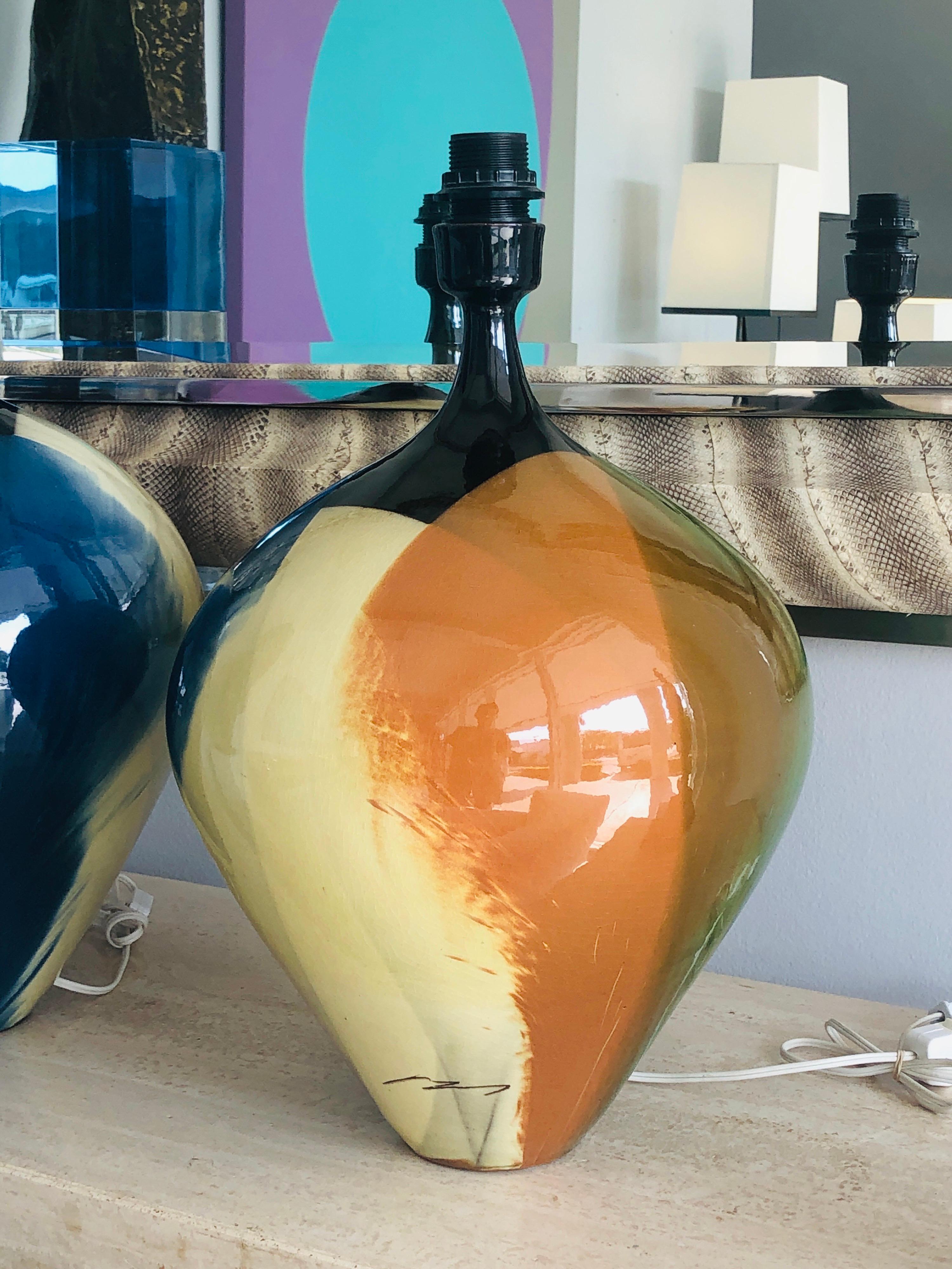American Pair of Modern Ceramic Lamps, Sonia Delaunay Manner