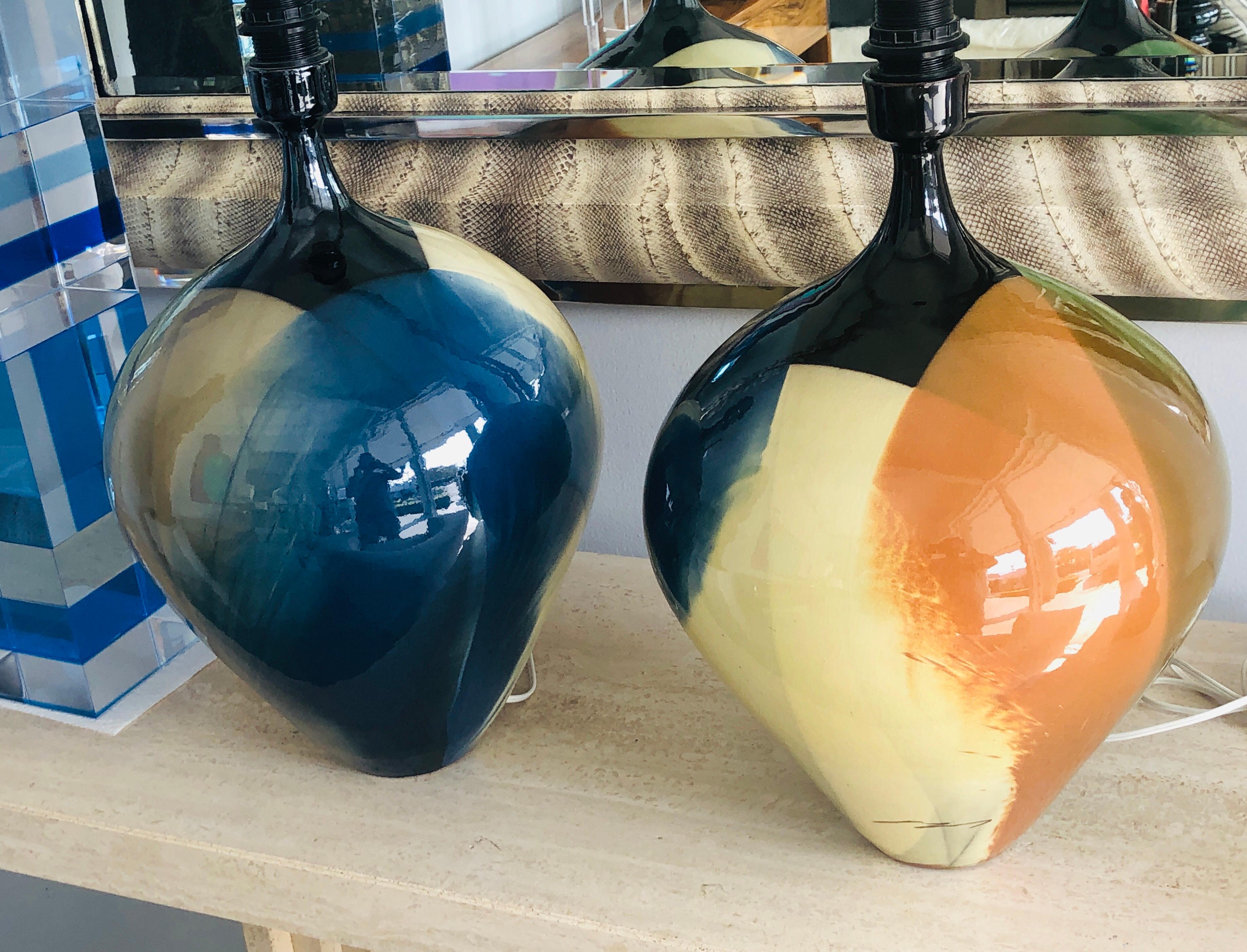 Pair of Modern Ceramic Lamps, Sonia Delaunay Manner 3