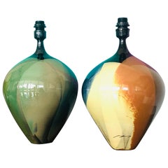 Pair of Modern Ceramic Lamps, Sonia Delaunay Manner
