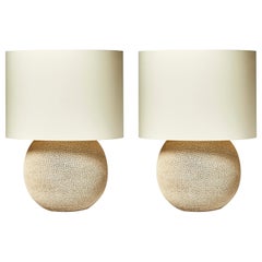 Pair of Modern Ceramic Round Table Lamps