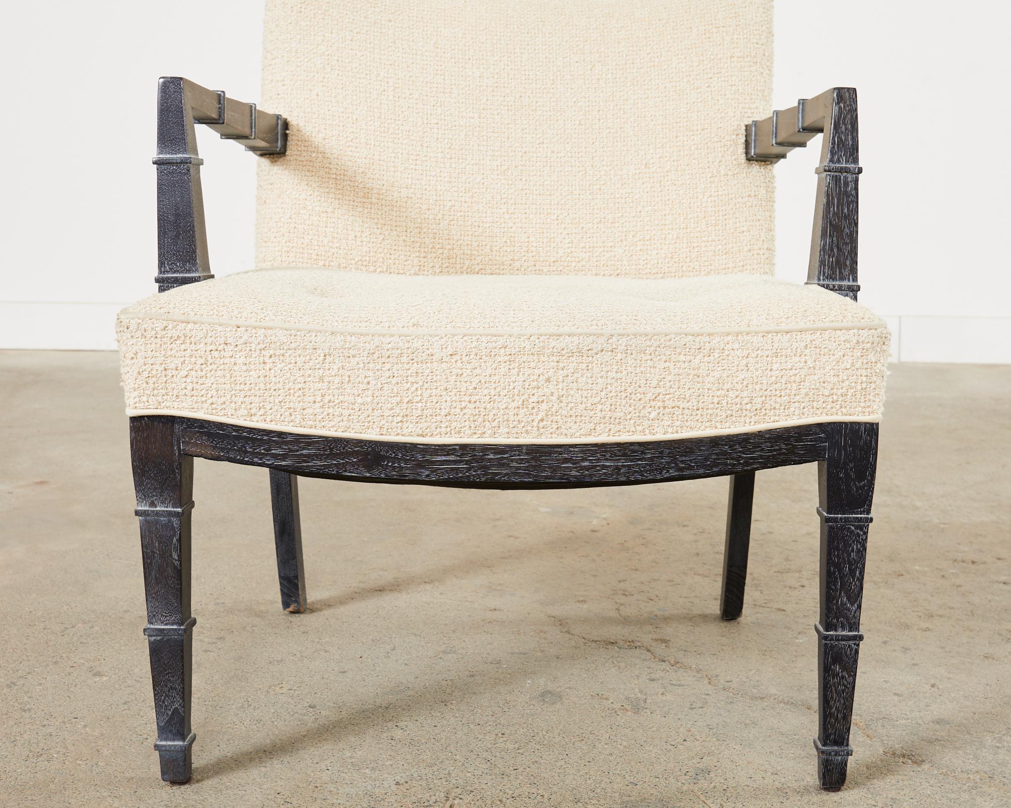 Pair of Modern Cerused Oak Faux Bamboo Bouclé Armchairs For Sale 13