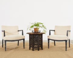 Pair of Modern Cerused Oak Faux Bamboo Bouclé Armchairs