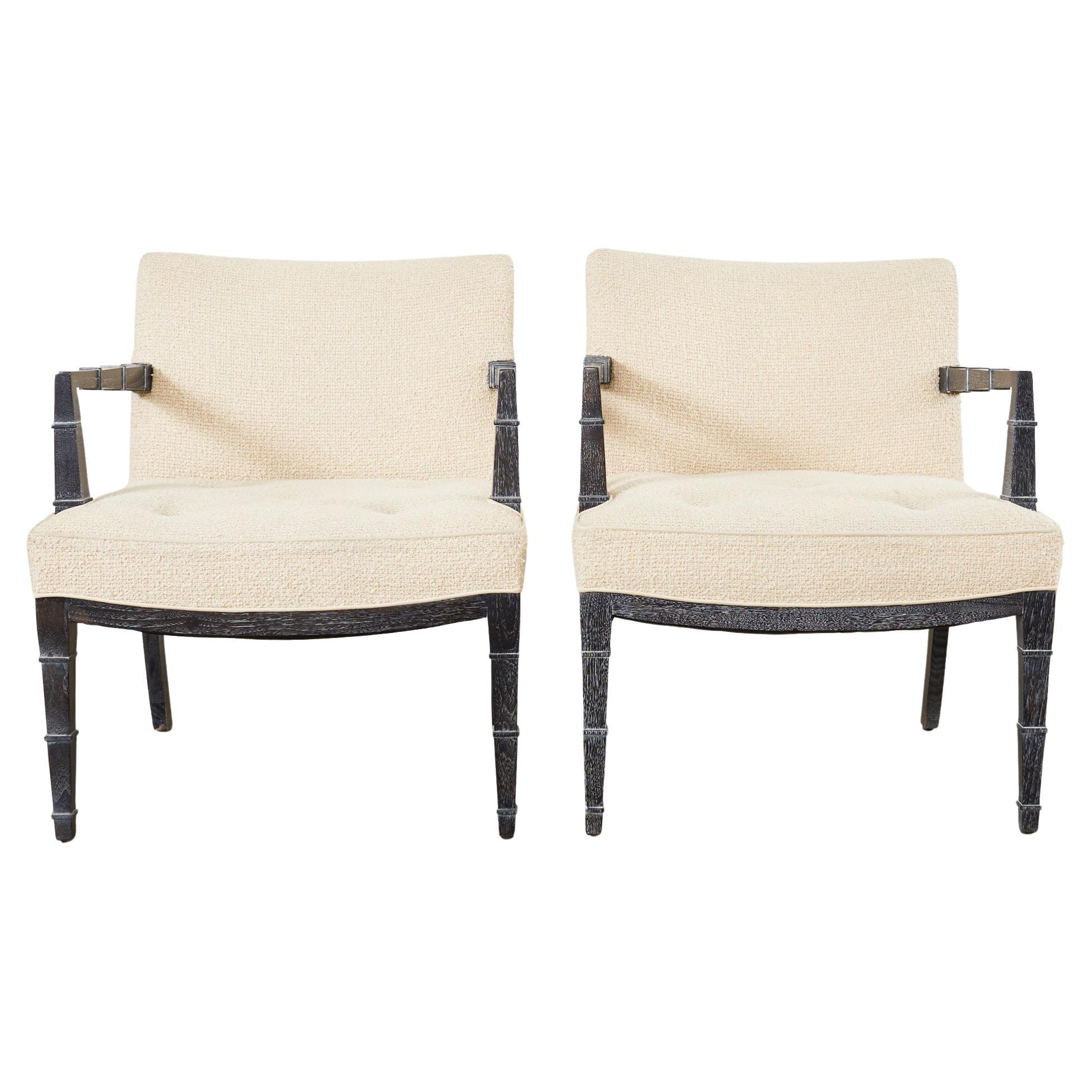 Ein Paar Modern Cerused Oak Faux Bamboo Bouclé Armchairs