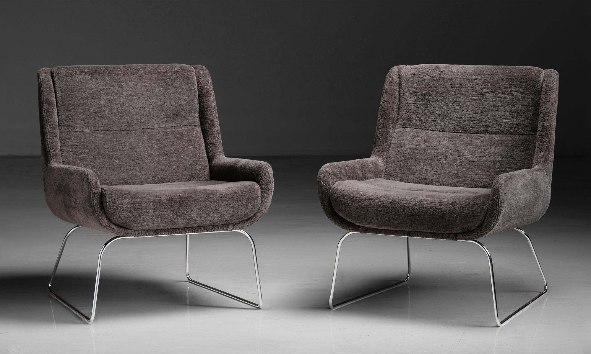 Paar moderne Stühle, Frankreich um 1960 (Chenille) im Angebot