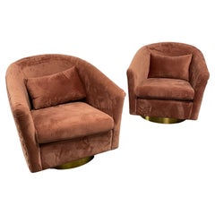 Pair of Modern Chanel Style Swivel / Lounge Chairs, Tufted Barrel Back, American