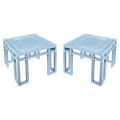 Pair of Modern Chinese Fretwork Sky Blue Cocktail Tables