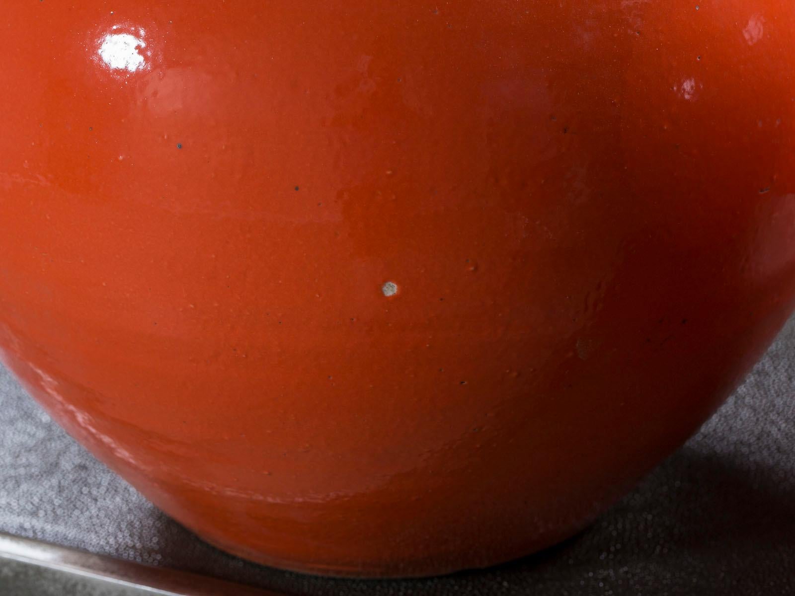 Pair of Modern Chinese Glazed Ceramic Orange Vases from China 3