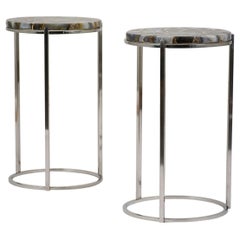 Pair of Modern Chrome Agate Side Tables