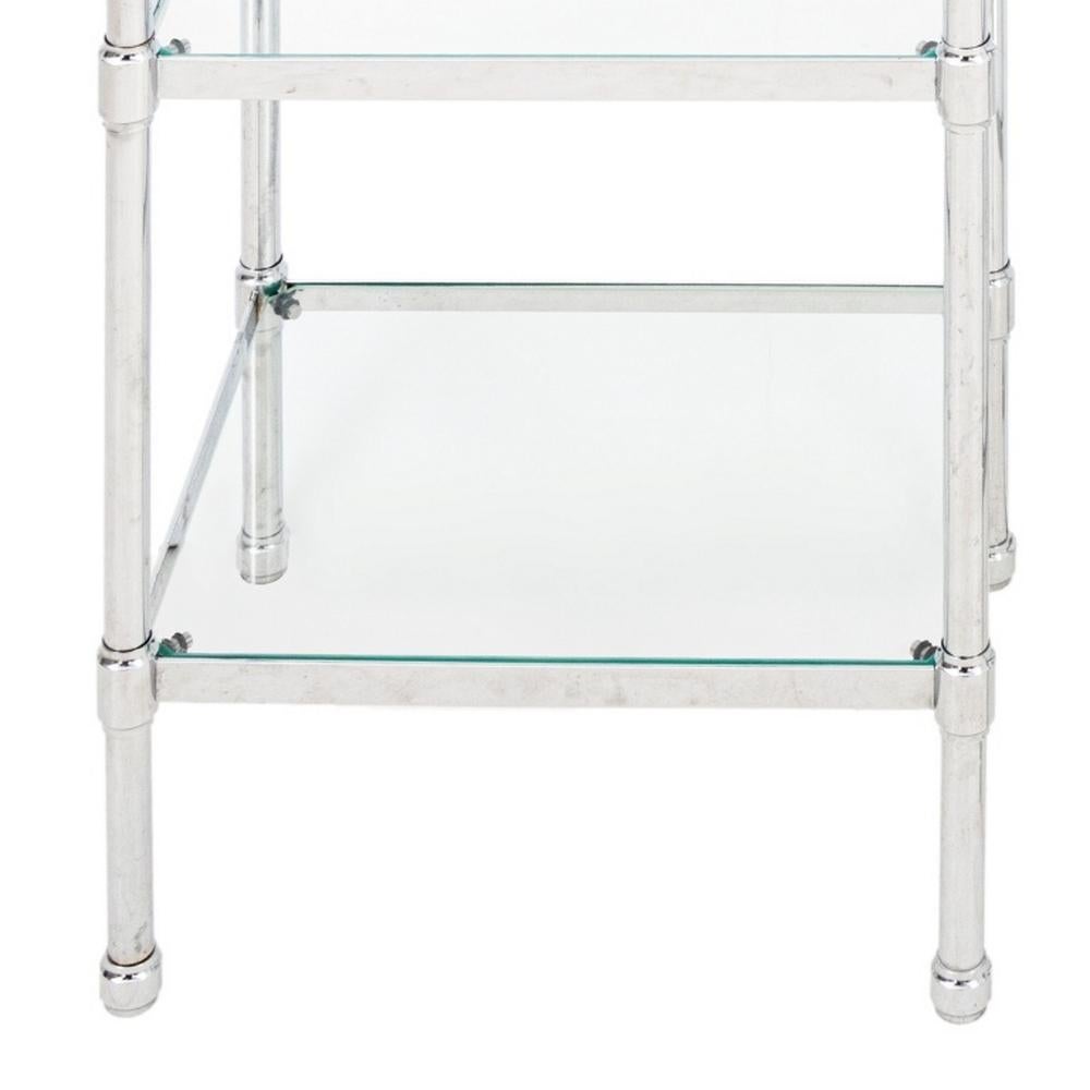 Pair of Modern Chrome and Glass Three-Tier End Tables In Good Condition For Sale In Astoria, NY