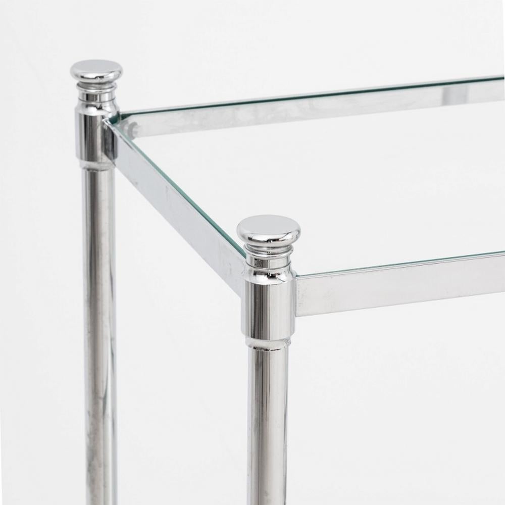 20th Century Pair of Modern Chrome and Glass Three-Tier End Tables For Sale