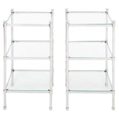 Pair of Modern Chrome and Glass Three-Tier End Tables