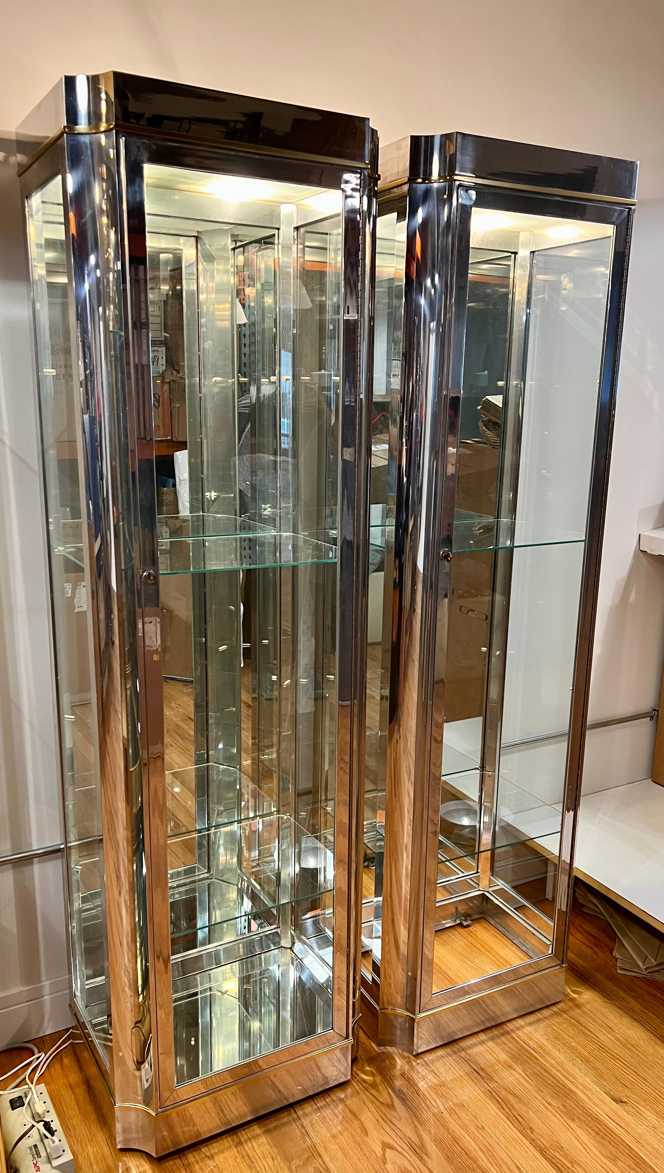 Pair of Modern Chrome and Glass Vitrines For Sale 1