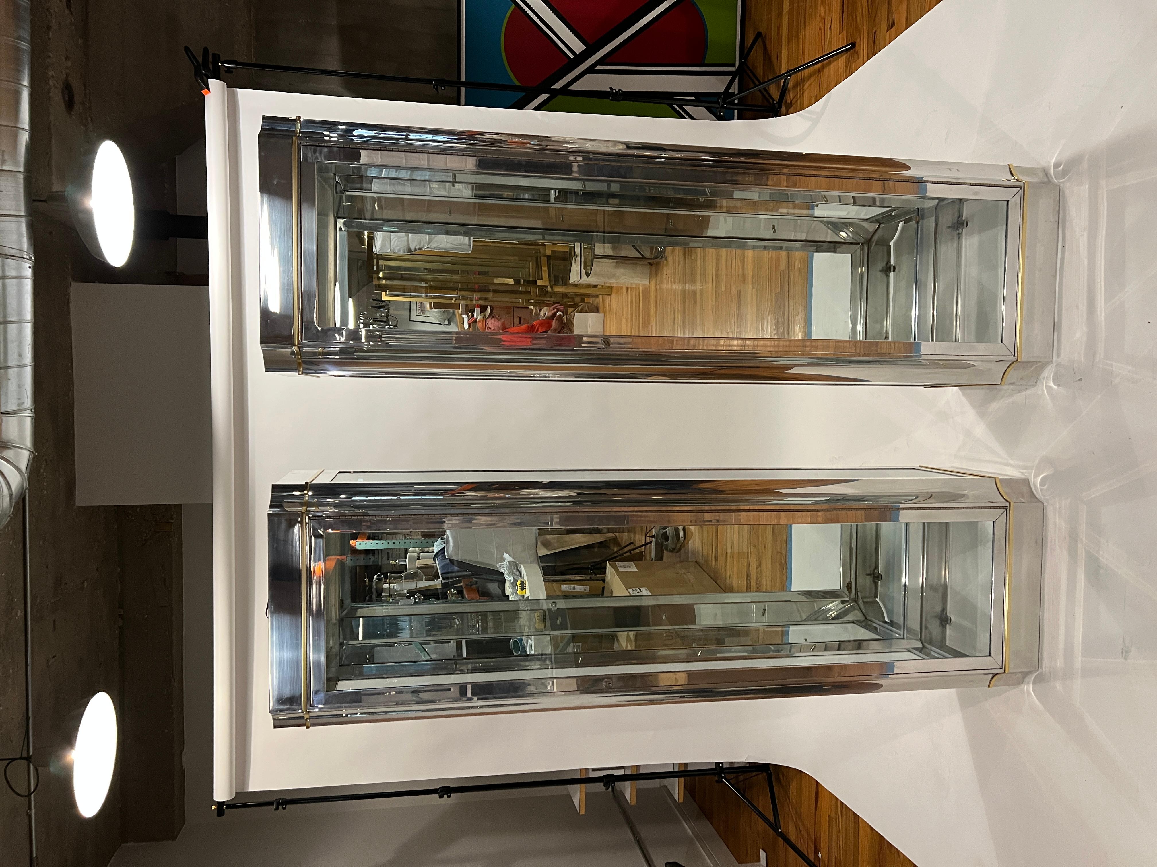Pair of Modern Chrome and Glass Vitrines For Sale 2