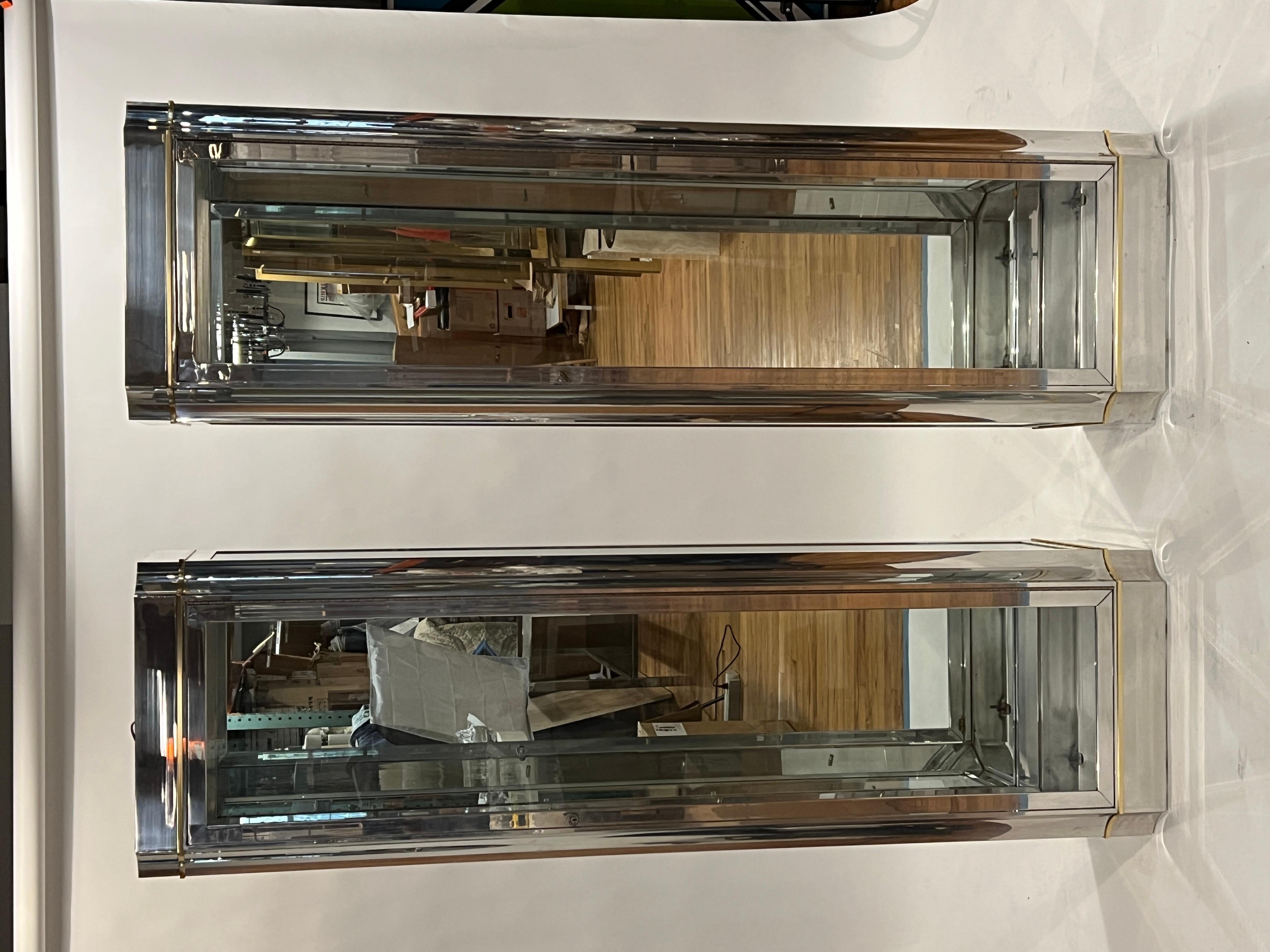 Pair of Modern Chrome and Glass Vitrines For Sale 5