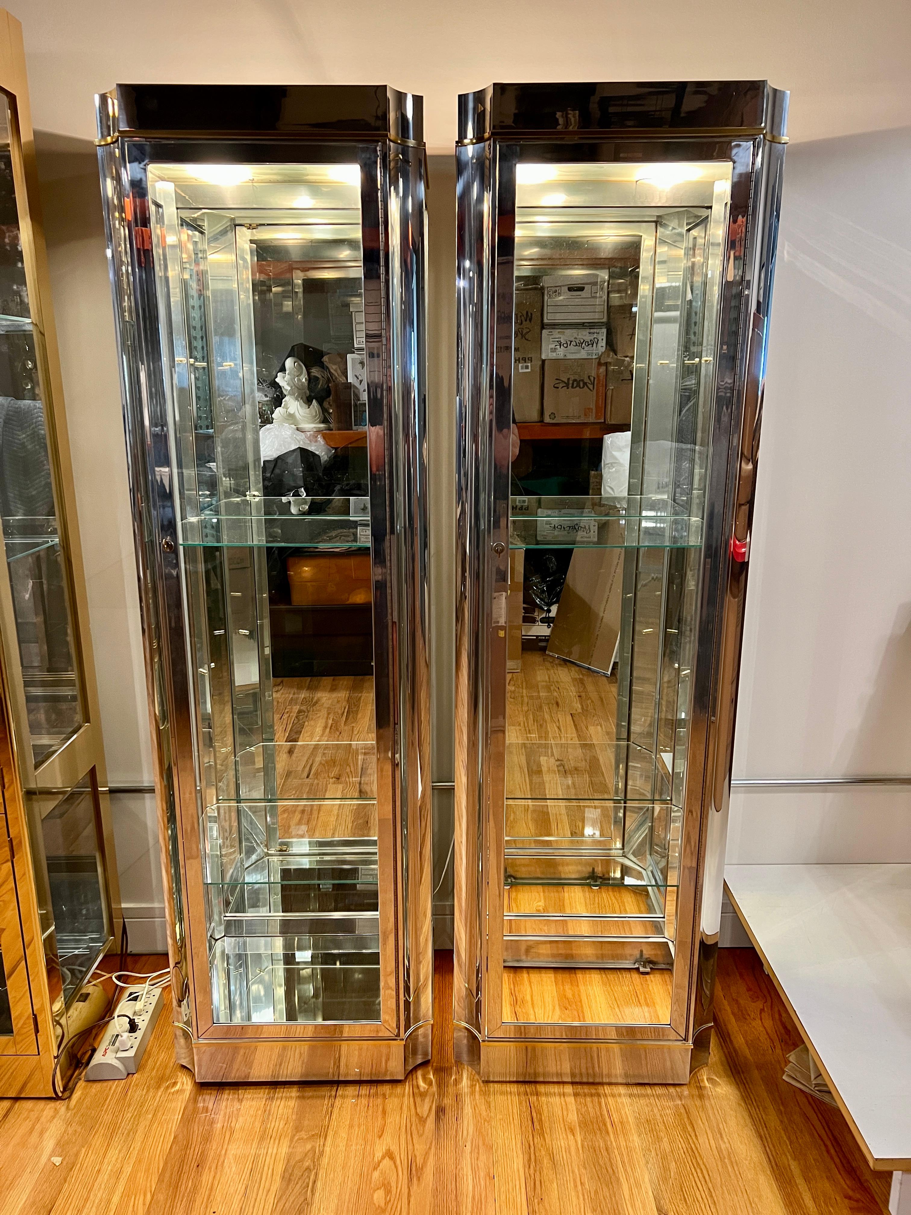 20th Century Pair of Modern Chrome and Glass Vitrines For Sale