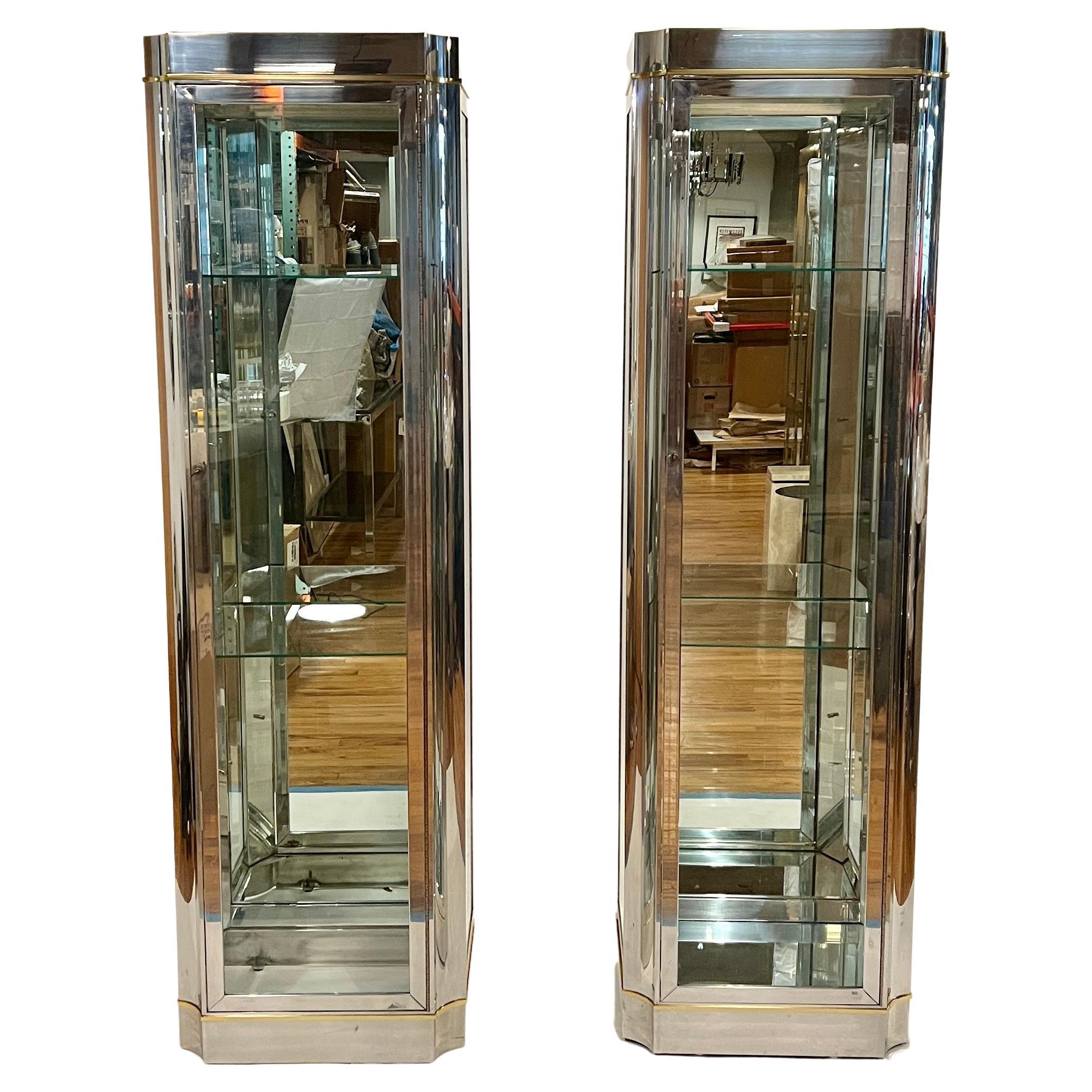 Pair of Modern Chrome and Glass Vitrines