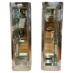 Vintage Pair of Modern Chrome and Glass Vitrines