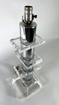 Pair of Modern Chrome and Lucite Table Lamps