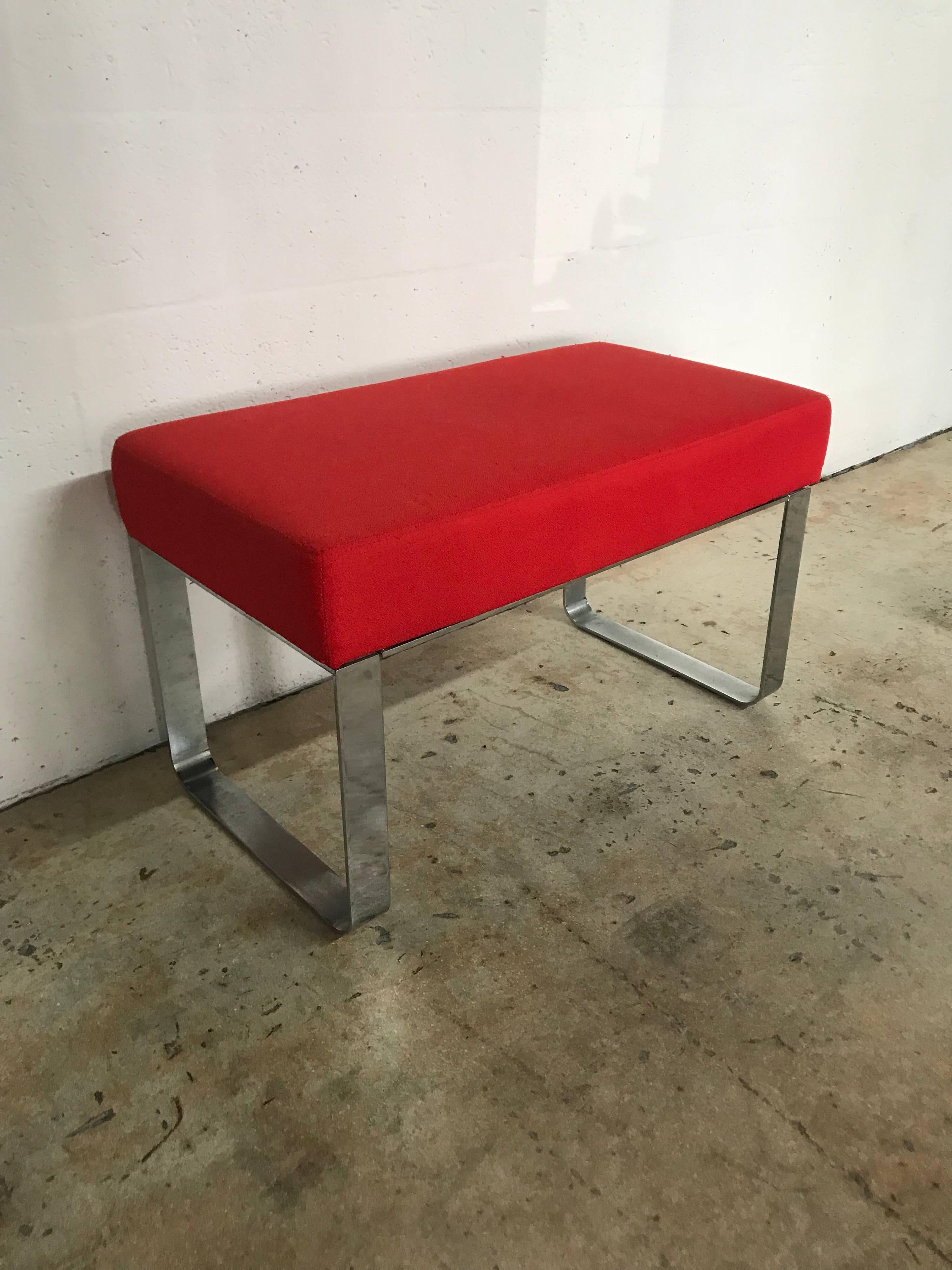 Mid-Century Modern Modern Chrome and Red Bench or Stool Milo Baughman or Pace Style
