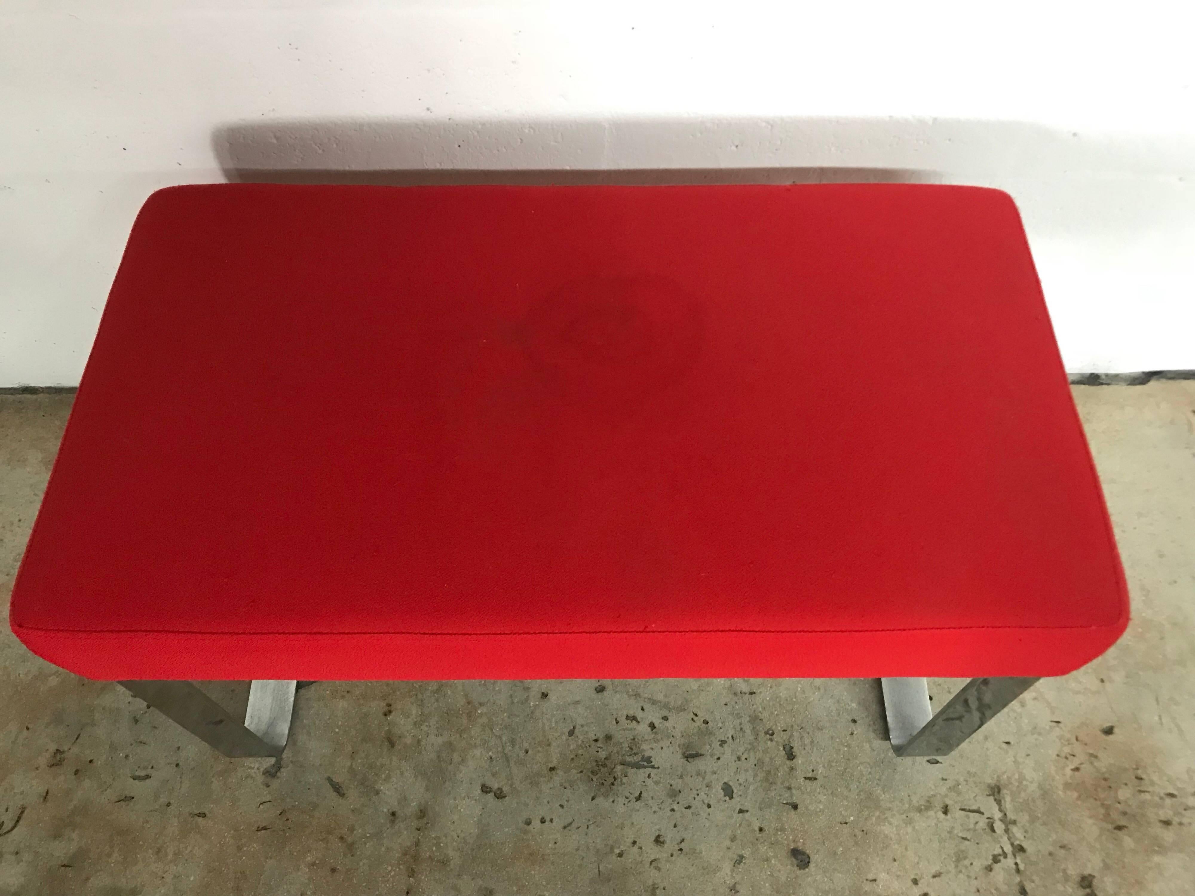 American Modern Chrome and Red Bench or Stool Milo Baughman or Pace Style