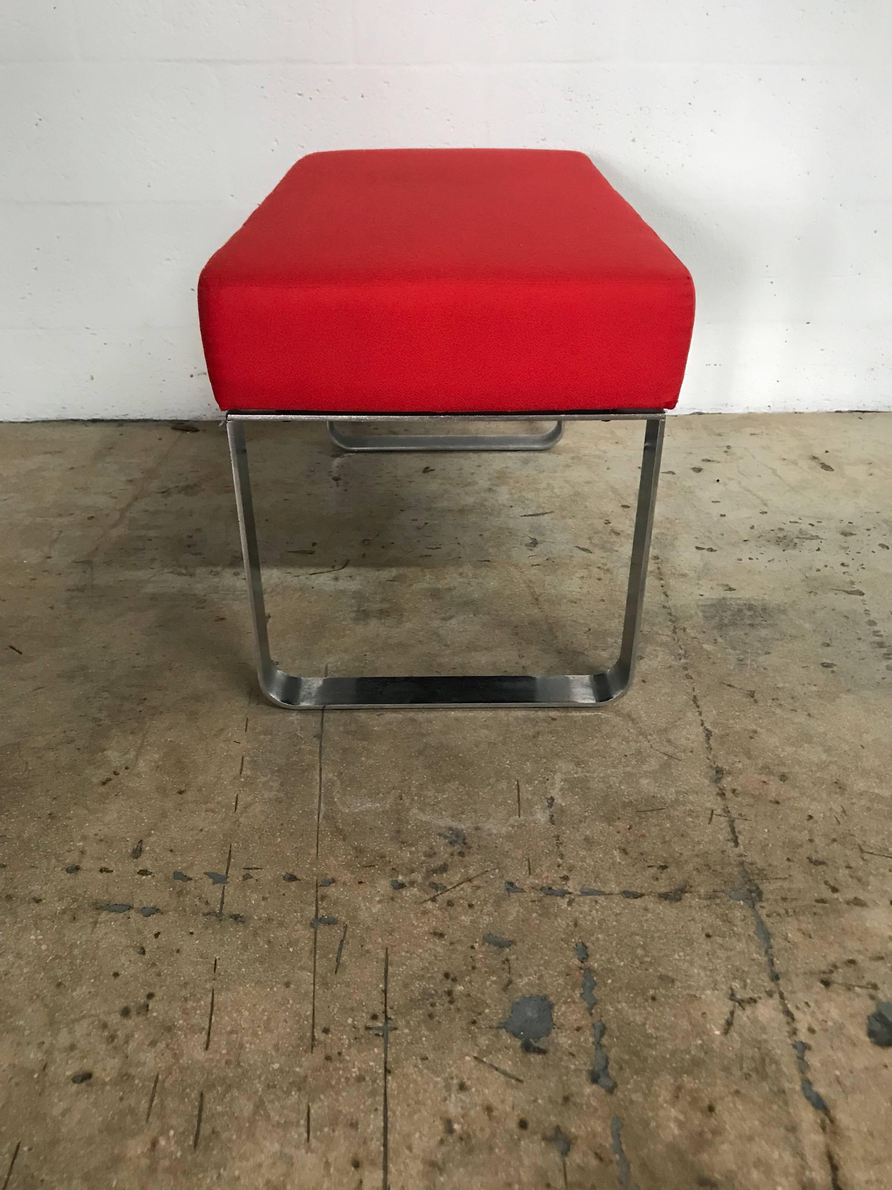 Modern Chrome and Red Bench or Stool Milo Baughman or Pace Style In Good Condition In Miami, FL
