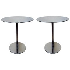 Pair of Modern Chrome and Wood Side Tables