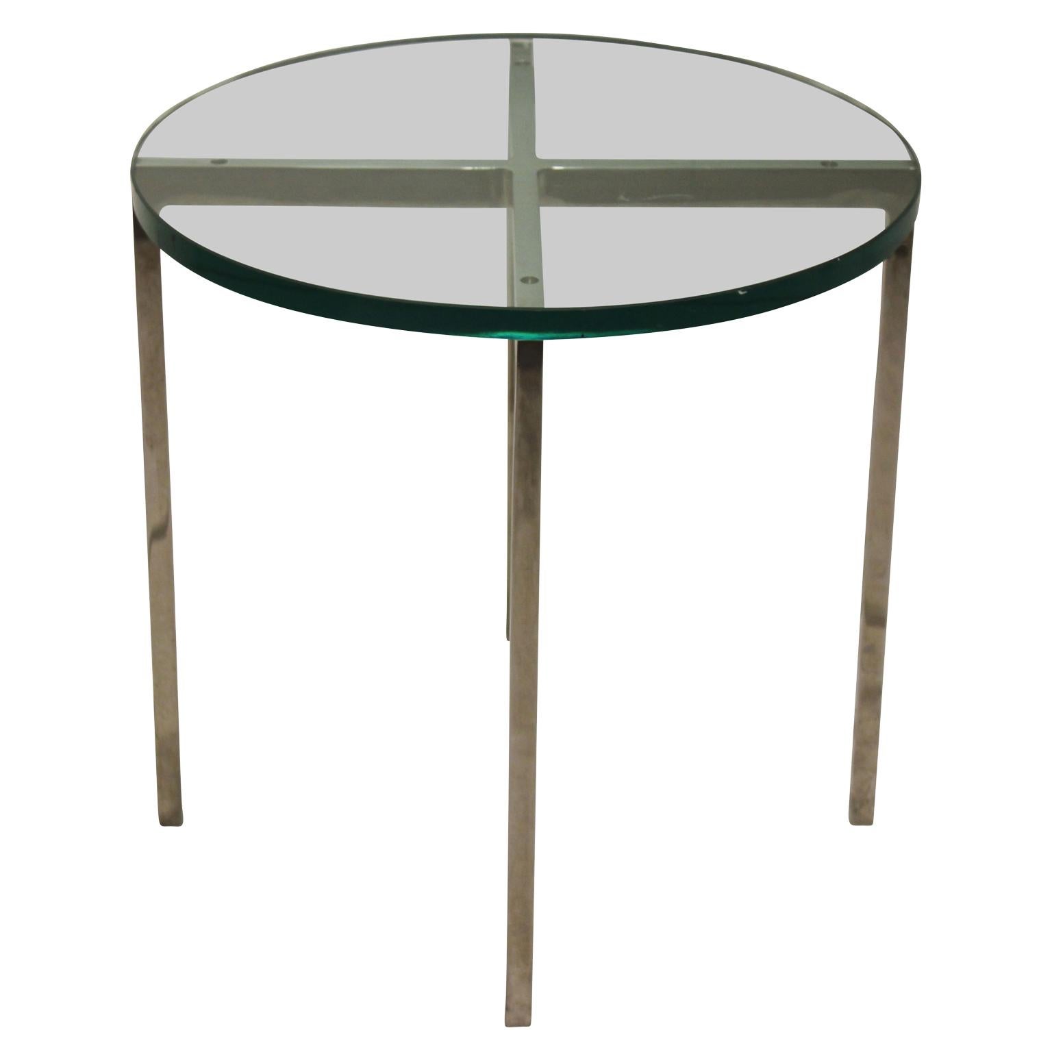 Pair of Modern Circle Glass Chrome Nico Zographos Side Table In Good Condition In Houston, TX