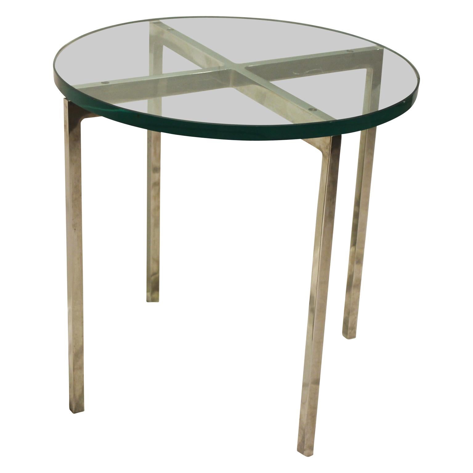 Late 20th Century Pair of Modern Circle Glass Chrome Nico Zographos Side Table
